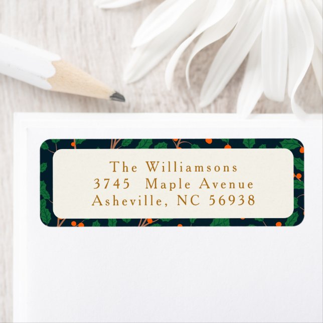 Christmas Holly Botanical Greenery Return Address  Label (Insitu)