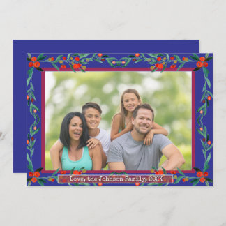 Christmas Holly Botanical Watercolor Foliage Photo Holiday Card