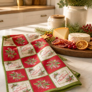 Christmas Holly Branch Kitchen Towel