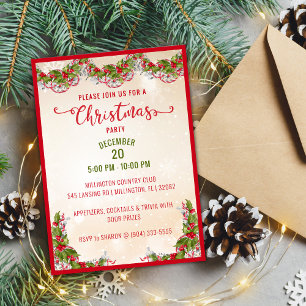Christmas Holly Branch Party Invitation