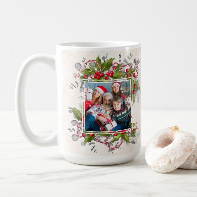 Christmas Holly Branch Photo Mug (With Donut)