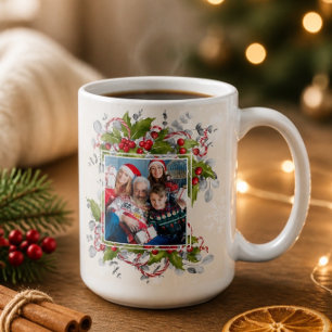 Christmas Holly Branch Photo Mug