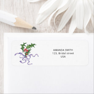 Christmas holly branch return address label
