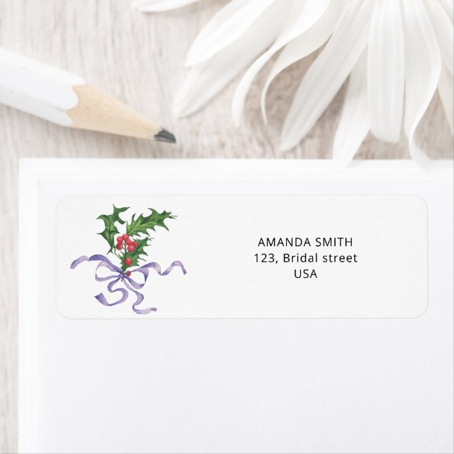Christmas holly branch return address label (Insitu)