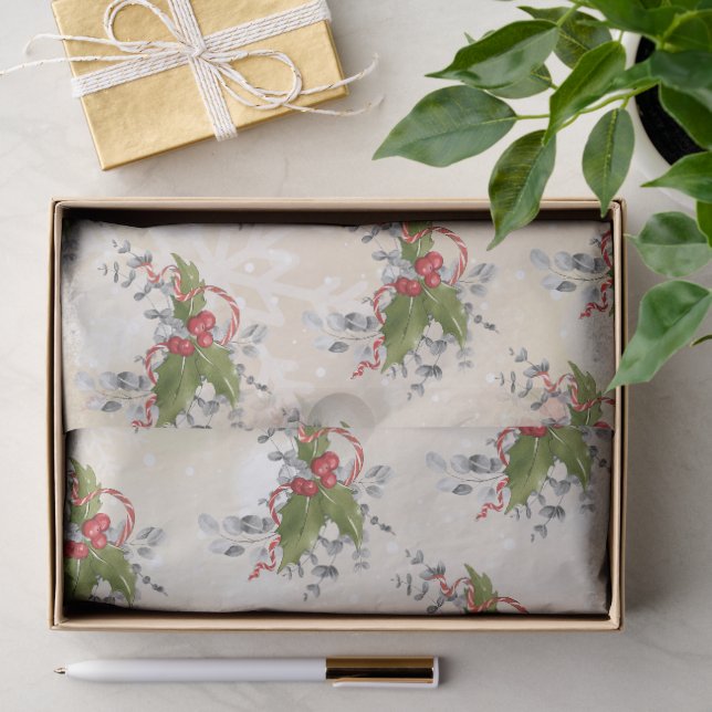 Christmas Holly Branch Tissue Paper (Gift)
