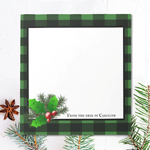 Christmas Holly Buffalo Plaid Personalised Notepad