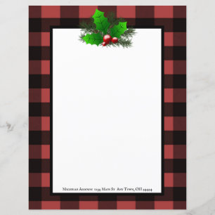 Christmas Holly Buffalo Plaid Personalised Paper