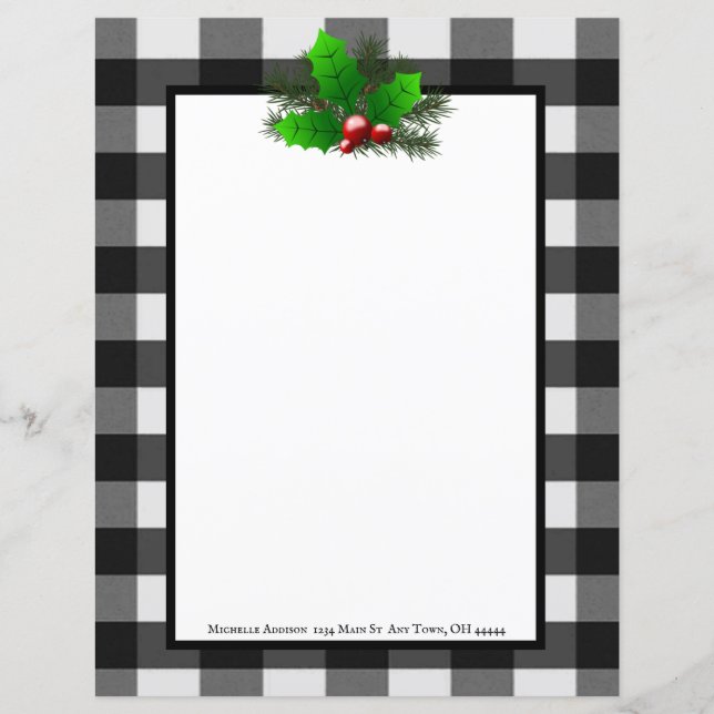 Christmas Holly Buffalo Plaid Personalised Paper (Front)