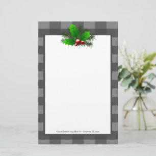 Christmas Holly Buffalo Plaid Personalised Station Stationery