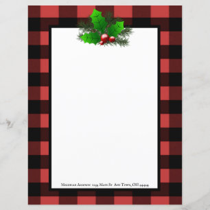 Christmas Holly Buffalo Plaid Stationery