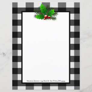 Christmas Holly Buffalo Plaid Stationery