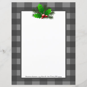 Christmas Holly Buffalo Plaid Stationery