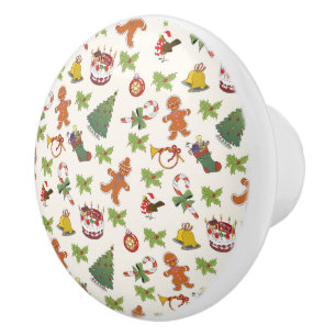 Christmas Holly,cake and Gingerbread Man Ceramic Knob