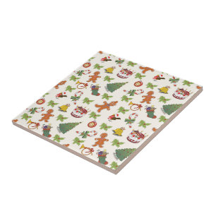 Christmas Holly,cake and Gingerbread Man Ceramic Tile