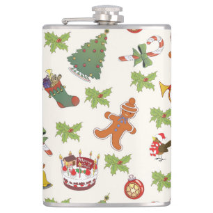 Christmas Holly,cake and Gingerbread Man Hip Flask