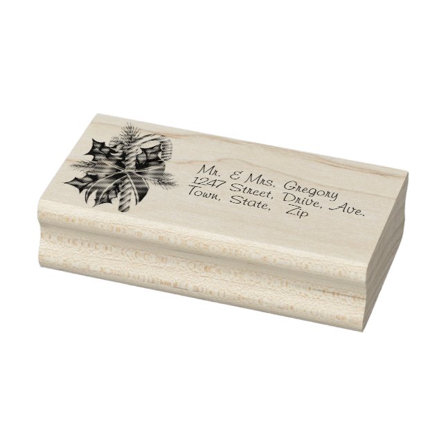 Christmas Holly Candy Cane Ribbon Rubber Stamp (Stamp)