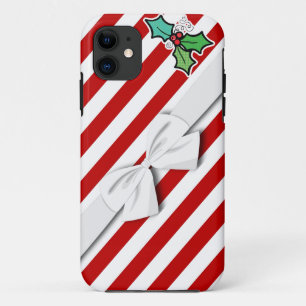 christmas holly candy cane stripes and faux bow iPhone 11 case