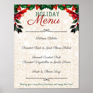 Christmas holly chef catering dinner party menu poster