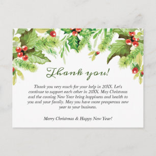 Christmas Holly Corporate Holiday Thank You Card