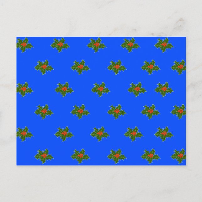 Christmas Holly decorative pattern on blue  Postcard (Front)