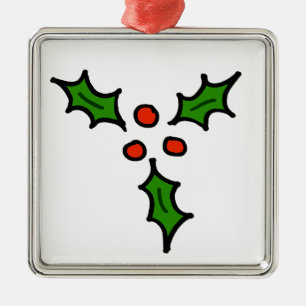 Christmas Holly Doodle Metal Ornament