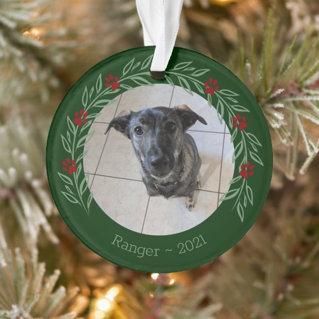 Christmas Holly Elegant Pet Photo Ornament (Tree)