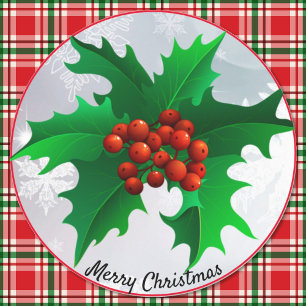 Christmas Holly Envelope Green & Red Seal Sticker