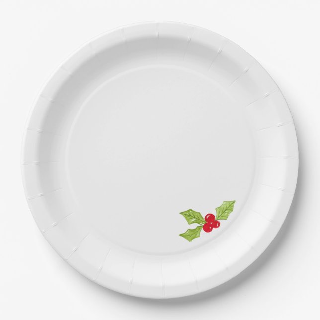 Christmas Holly Festive Holiday Fun Paper Plate (Front)