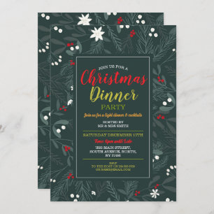 Christmas Holly Festive Party Leaves Invitation