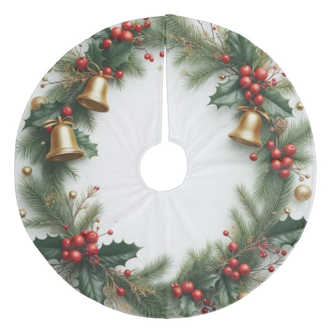 Christmas Holly Fleece Tree Skirt (Front)