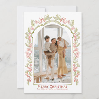 Christmas Holly Frame Family Photo Holiday Card