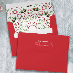 Christmas Holly Greenery Red Holiday Envelope