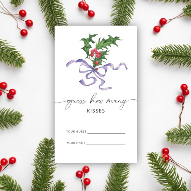Christmas holly - guess how many kisses bridal enclosure card (Creator Uploaded)