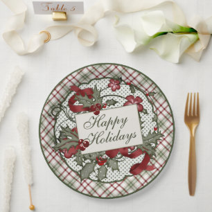 Christmas-Holly-HAPPY-HOLIDAYS-Paper Plate
