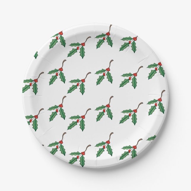 Christmas Holly Holiday  Paper Plate (Front)