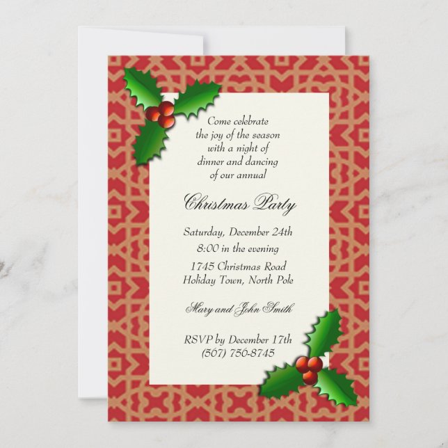 Christmas Holly Holiday Party Invitations (Front)