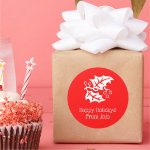 Christmas Holly Holiday Red White 4Helen Classic Round Sticker