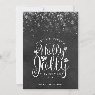 Christmas Holly Jolly Elegant Script Chalkboard Holiday Card