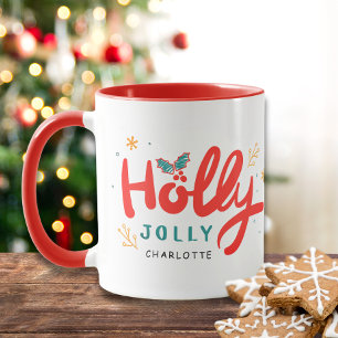 Christmas Holly Jolly Fun Winter Personalised Name Mug