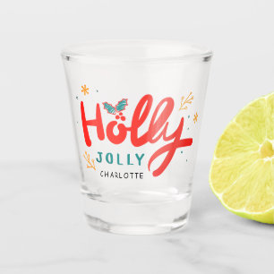 Christmas Holly Jolly Fun Winter Personalised Name Shot Glass