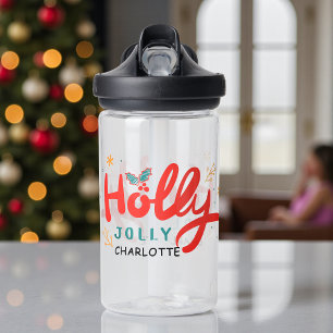 Christmas Holly Jolly Fun Winter Personalised Name Water Bottle