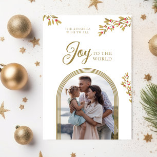 Christmas Holly Joy To The World Gold Arch Photo  Holiday Card