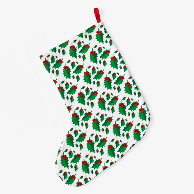 Christmas Holly Large Christmas Stocking (Back (Hanging))