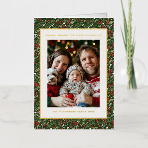 Christmas Holly Leaf Foil Holiday Photo Card