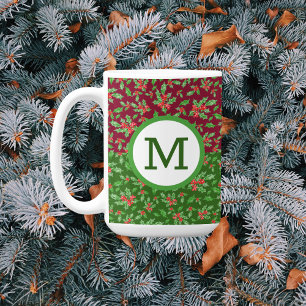 Christmas holly leaves and berries red and green coffee mug