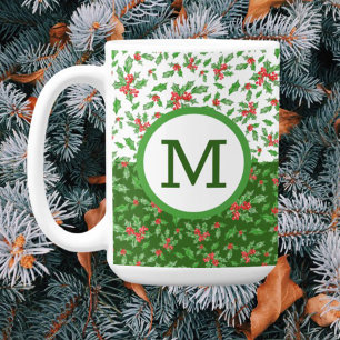 Christmas holly leaves and berries red and green coffee mug