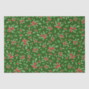 Christmas holly leaves and berries red and green tissue paper