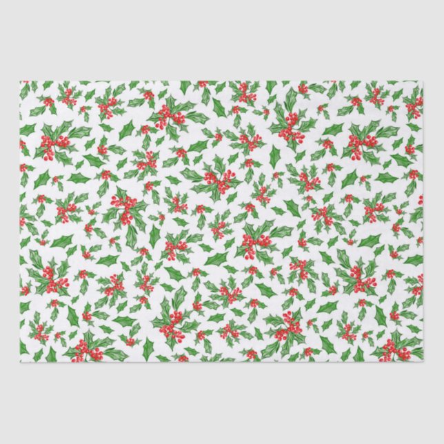 Christmas holly leaves and berries red and green tissue paper (Front)