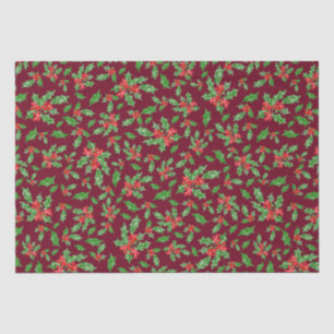 Christmas holly leaves and berries red and green tissue paper