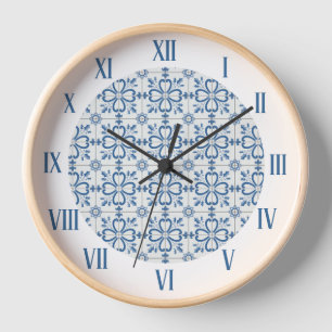 Christmas holly leaves and flowers petals tiles clock